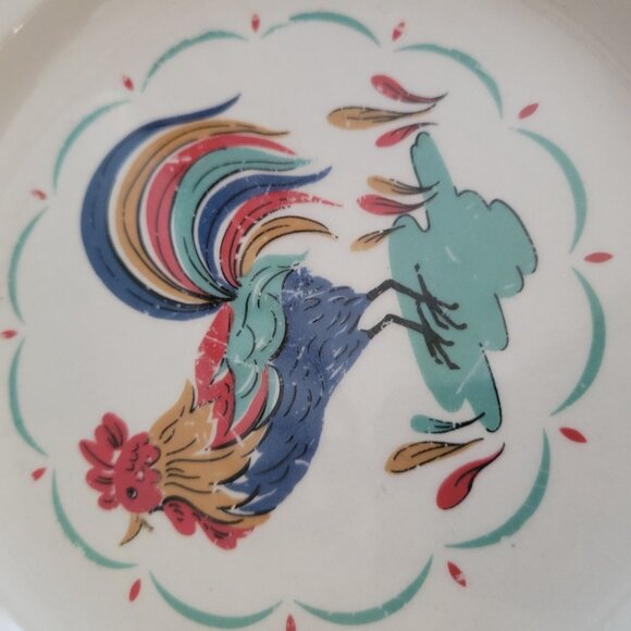 Set Of 4 Gibson Rooster Design Salad Plates 8" Ceramic Vintage Multicolor - Picture 6 of 7